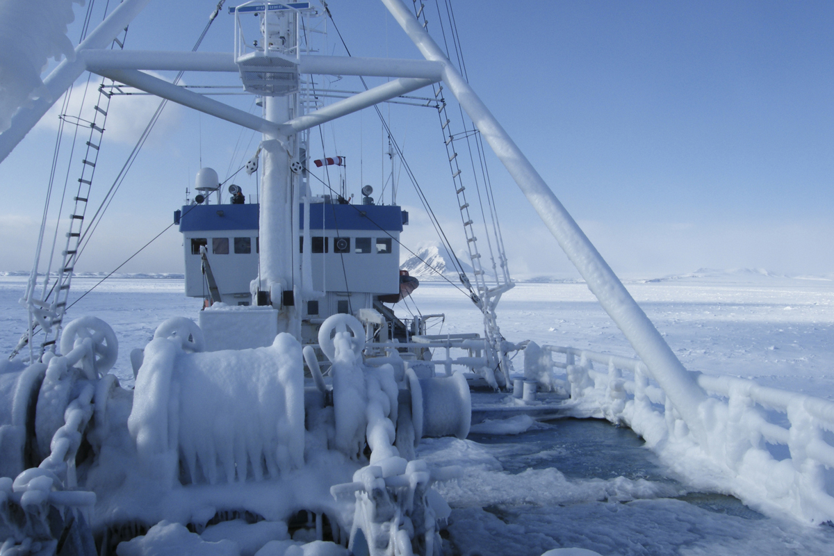 Ship covered in ice
